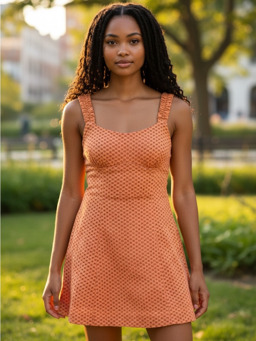 FREE PEOPLE EYELET MINI DRESS IN PEACH SZ SMALL